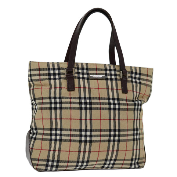 BURBERRY Nova Check Blue Label Hand Bag Canvas Beige Auth bs13348 - Picture 1 of 16